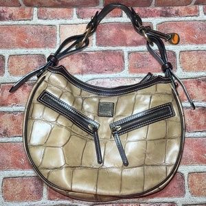 Pre-Owned Dooney Bourke Brown Crocodile Embossed Round Hobo Purse Shoulder Bag